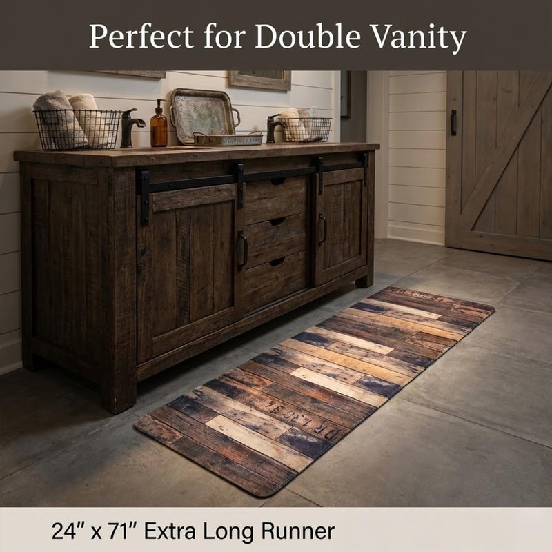Creative House Life Rustic Wood Plank Bathroom Runner Rug 24x71 Inch, Soft Absorbent Non Slip Memory Foam Long Bath Mat for Tub, Shower, Kitchen Sink & Hallway - Image 2